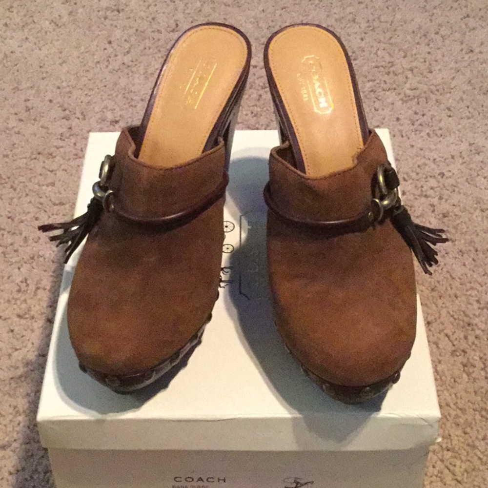 Coach Brown Mules with Tassel Detail